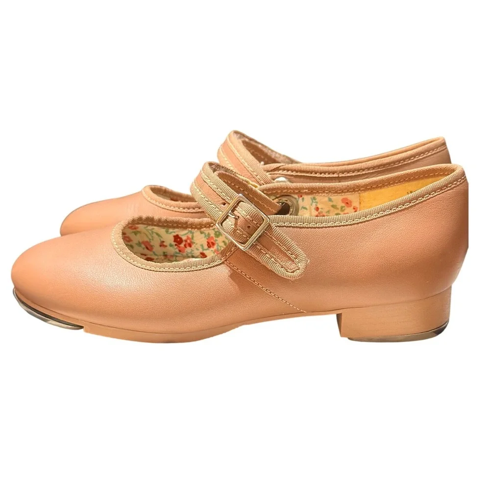 Capezio Tap Shoes Girls 1.5 M Caramel Leather Mary Jane 3800C Tele Tone Floral
